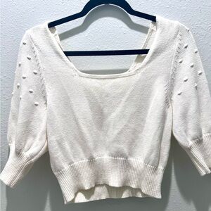 BCBGeneration White square Neck Sweater with Puff Sleeves and Cropped Fit  LARGE